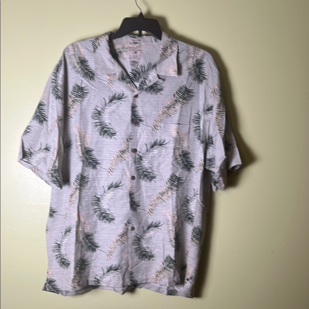 LUAU Men's Gray Palm Leaf Shirt Vacation,Dress, Office.